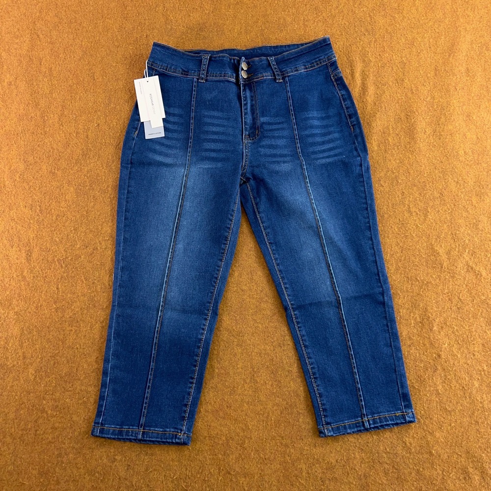 Roswear Womens Large Blue Front Seam Cropped Stretch Denim Jeans nwt